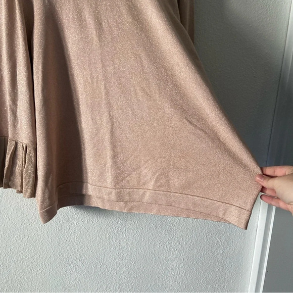 Shimmer Blouse Dusty Pink 3/4 Sleeve Pleated Flare Sleeve 3X Plus Size Top - Picture 6 of 10